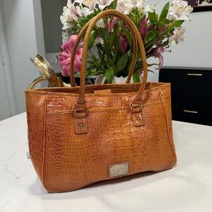 Nine West Croc Embossed Orange Leather Tote Bag